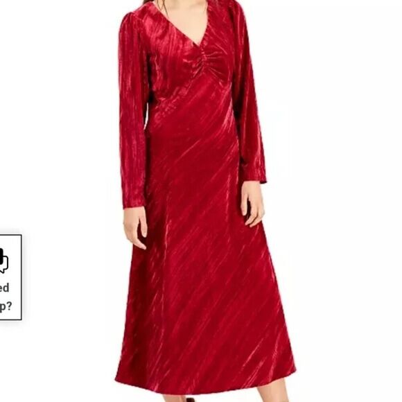 NEW! Lucy Paris Cranberry red velvet long sleeve v-neck midi dress Large - Picture 1 of 7